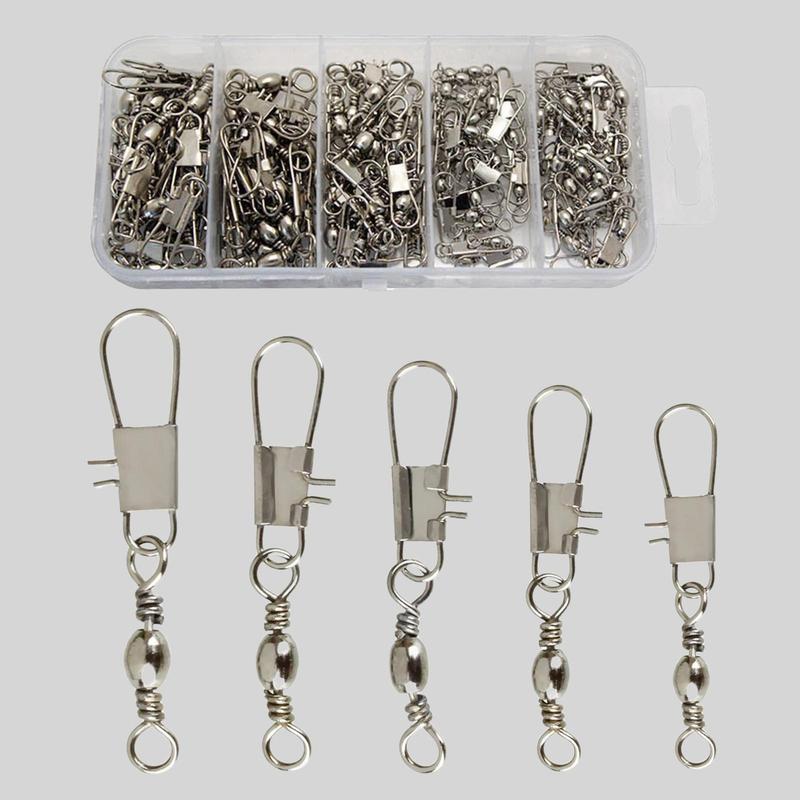 Fishing Swivel Snap, 100pcs box Stainless Steel Fishing Swivels With Safety Snap Hook & Storage Box, Professional Fishing Accessories, Solocamping, picnicaesthetic Summer Gift, Camping Gadgets 2024, Fishing Equipment