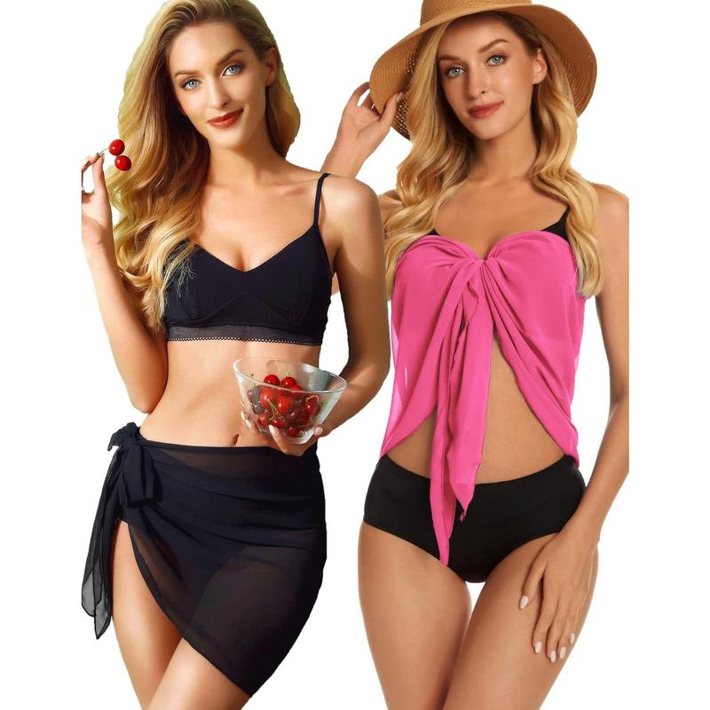 2 Pieces Women Beach Sarong Bathing Suit Wrap Skirt Sheer Bikini Swimsuit Cover Ups for Swimwear