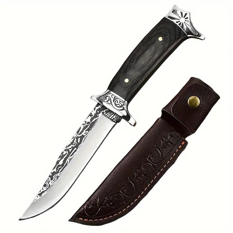 Quality High Carbon Steel Multi-purpose Knife, Vintage Carved Leather Case, Multi-function Kitchen Knife leather sheath knife