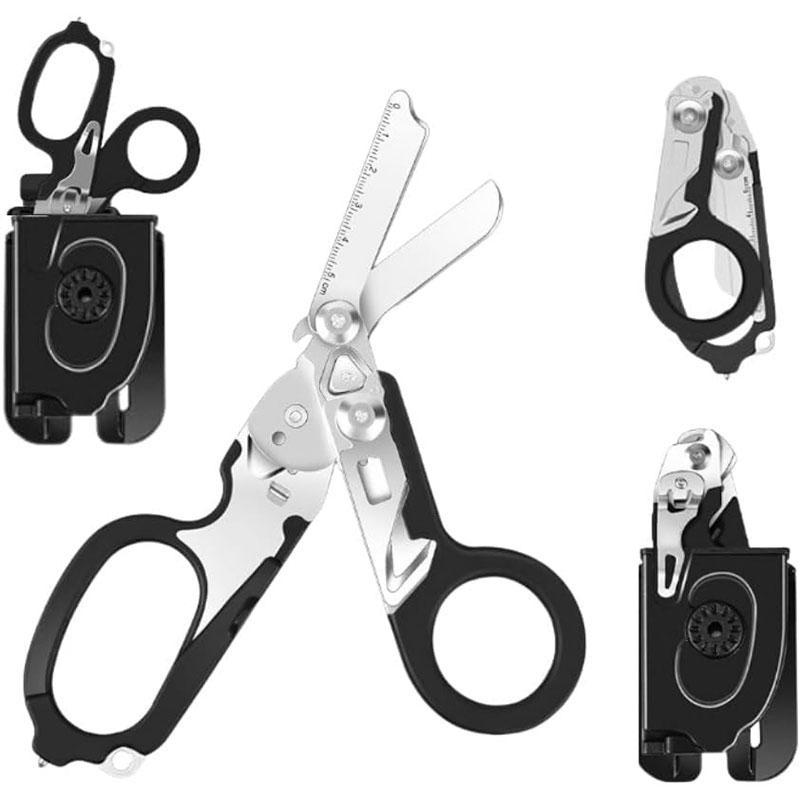 6 in 1 Multifunctional Trauma Shears, Portable Folding Design Stainless Steel Emergency Shears with Holster, Hand Tools for Home & Outdoor