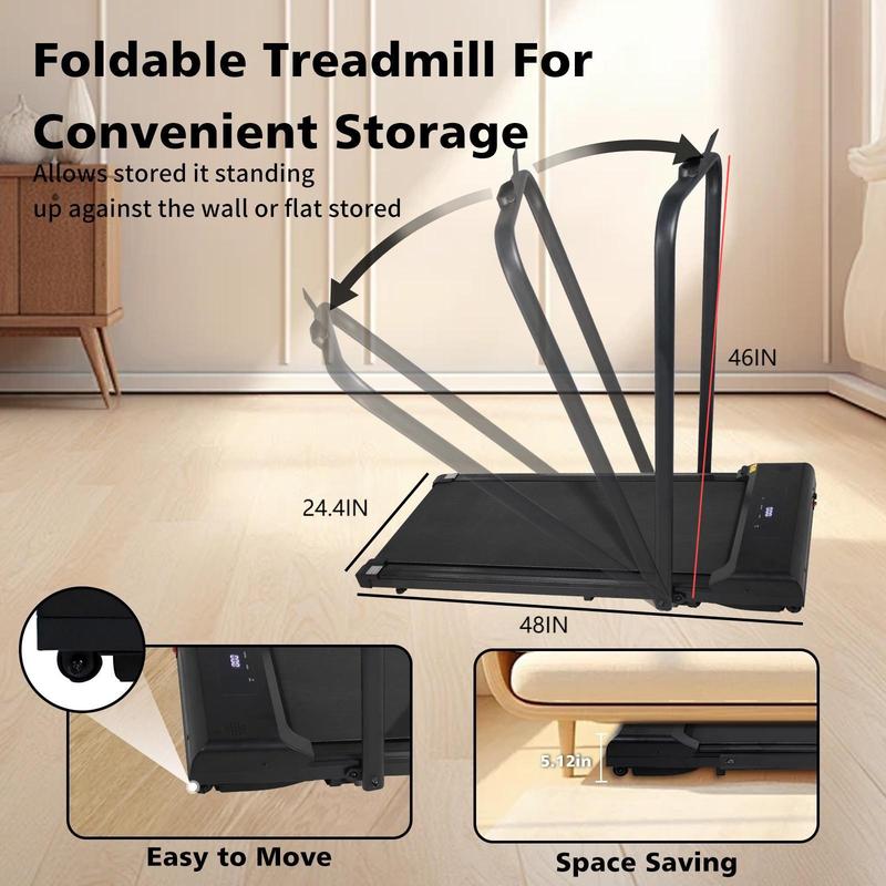 2-in-1 walking mat Treadmill with remote control for Obese people Desktop treadmill with stand Low noise under table treadmill wheels for easy movement Folding treadmill, portable at 6.2 MPH Suitable for home and office use