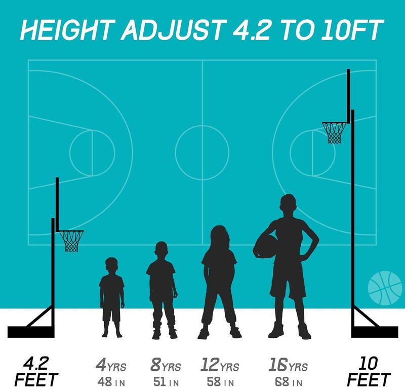 Adjustable Basketball Hoop, 4.2-10ft Height, 44