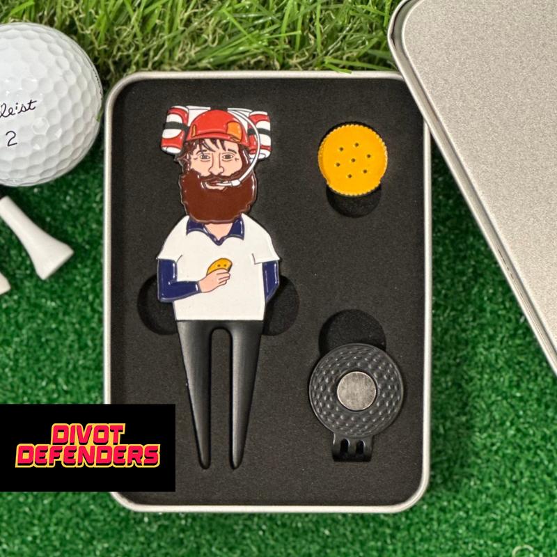 Caddie Divot Tool and Ball Marker Set - Includes premium divot tool, magnetic ball marker, and magnetic hat clip