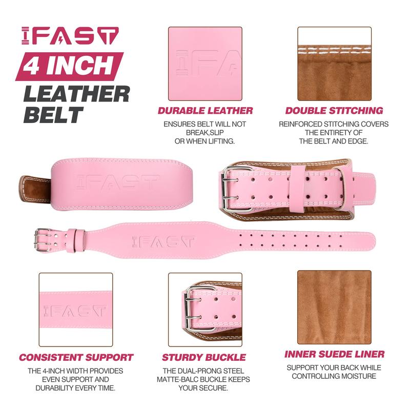 IFAST Weightlifting Support Belt with 4-inch Padded Lumbar Back support for Deadlifts,hip thrust,glute workout Leather Quick Locking fitness belt