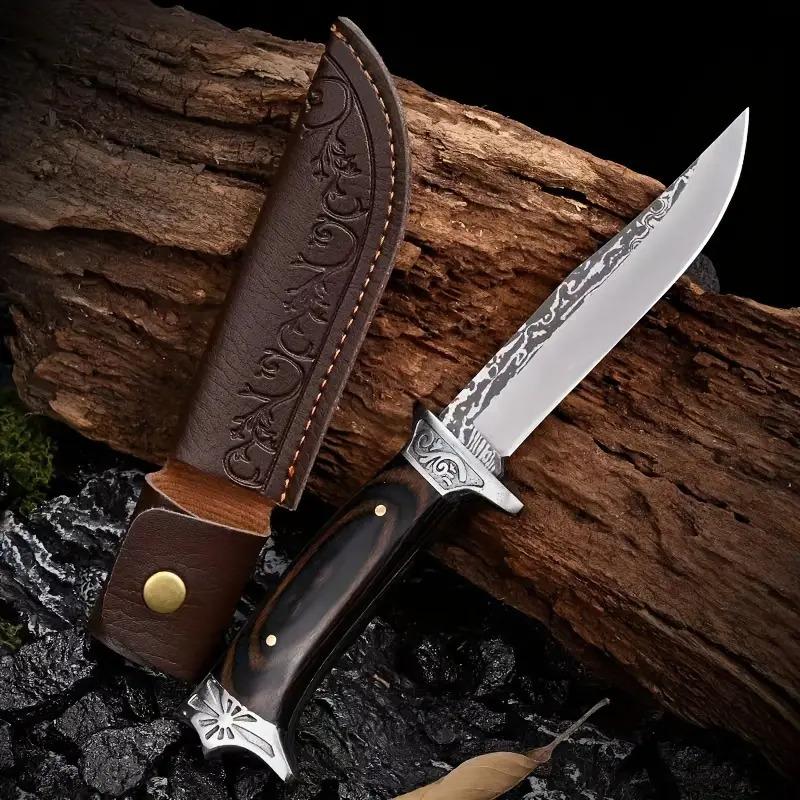 Quality High Carbon Steel Multi-purpose Knife, Vintage Carved Leather Case, Multi-function Kitchen Knife leather sheath knife