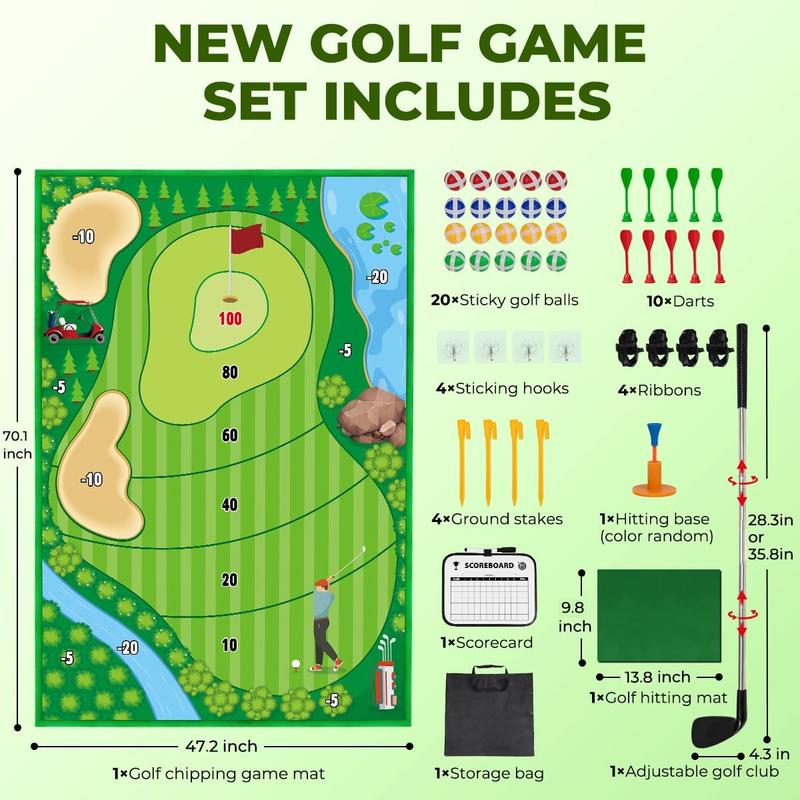 Golf Chipping Game Mat Set, Hitting Training Mat for Practice at Home or Outdoors, Ideal for Family and Kids, Stick Chip Golf Games for Backyard or Office, Size (70.1x47.2in)