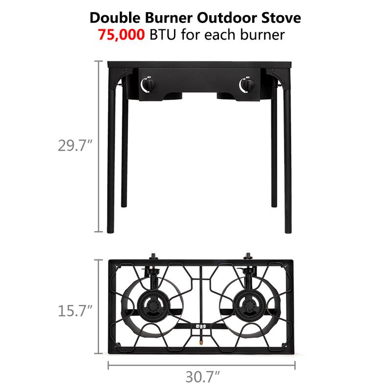 3 Burner Outdoor Portable Propane Stove Gas Cooker, Heavy Duty Iron Cast Patio Burner with Detachable Stand Legs for Camp Cooking (3-Burner 225,000-BTU)