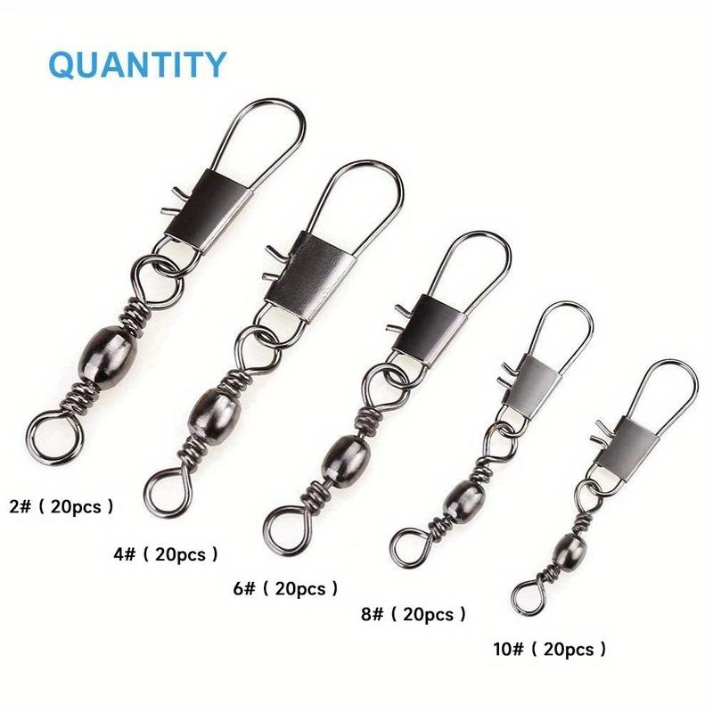 Fishing Swivel Snap, 100pcs box Stainless Steel Fishing Swivels With Safety Snap Hook & Storage Box, Professional Fishing Accessories, Solocamping, picnicaesthetic Summer Gift, Camping Gadgets 2024, Fishing Equipment