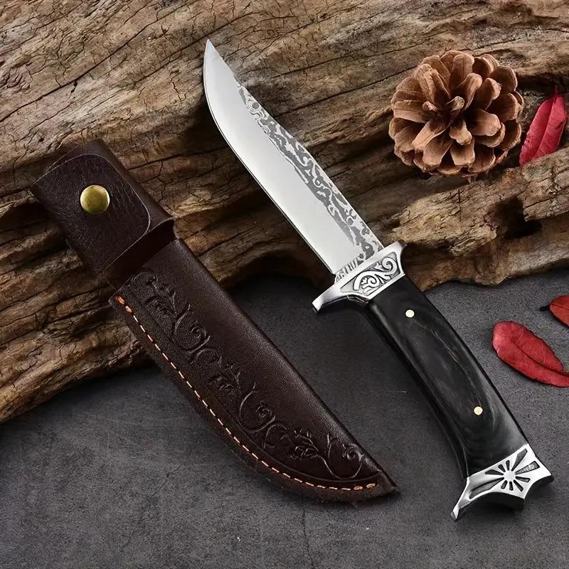 Quality High Carbon Steel Multi-purpose Knife, Vintage Carved Leather Case, Multi-function Kitchen Knife leather sheath knife