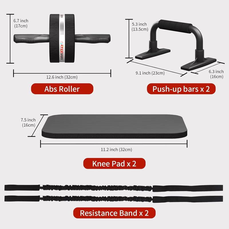 Ab Rollers Wheel Kit, Exercise Wheel Core Strength Training Abdominal Roller Set with Push Up Bars, Resistance Bands, Knee Mat Home Gym Fitness Equipment for Abs Workout