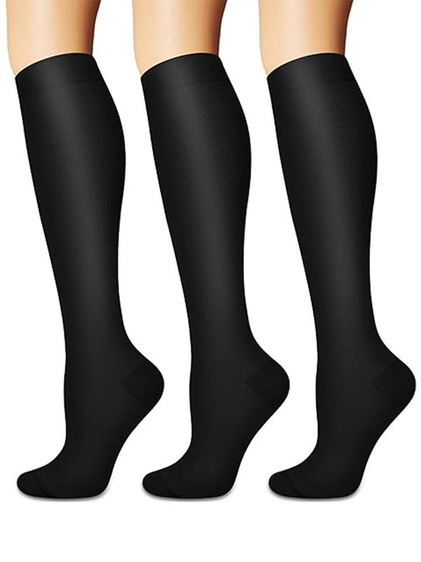 Unisex Men's 3 Pairs Solid Athletic Over The Calf Socks, Comfortable Breathable Compression Socks for Running Jogging Cycling, Sport & Outdoor Clothing for All Seasons