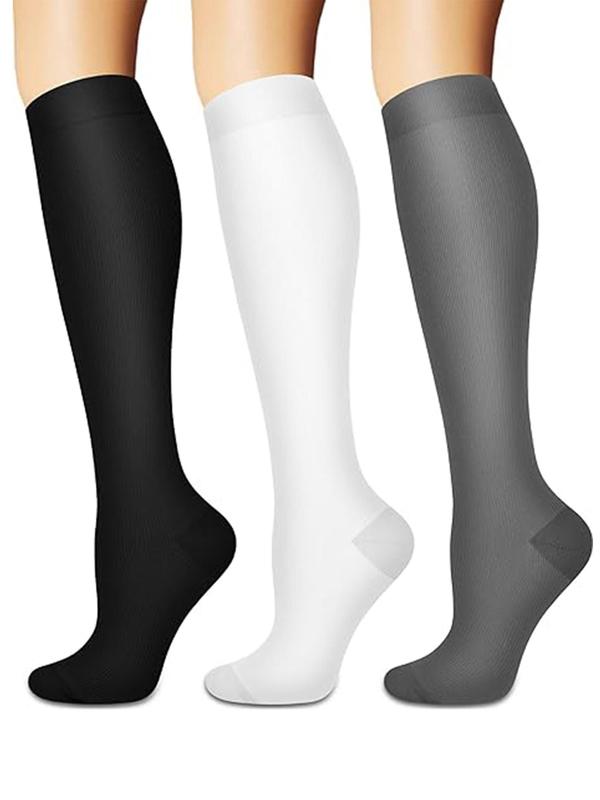 Unisex Men's 3 Pairs Solid Athletic Over The Calf Socks, Comfortable Breathable Compression Socks for Running Jogging Cycling, Sport & Outdoor Clothing for All Seasons