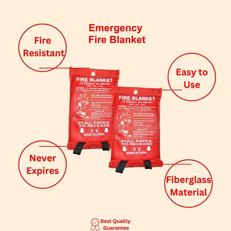 2-Pack Emergency Fire Blankets for Home, Kitchen, Fiberglass Fireproof Blankets for Camping, Fireplace, School, Grill, Car, Warehouse-Heat Insulation