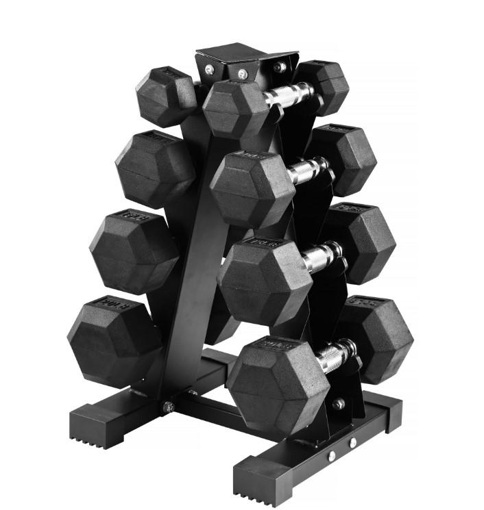 BalanceFrom 100LB Rubber Coated Hex Dumbbell Weight Set with A-Frame Rack, 5-20 lbs Pairs