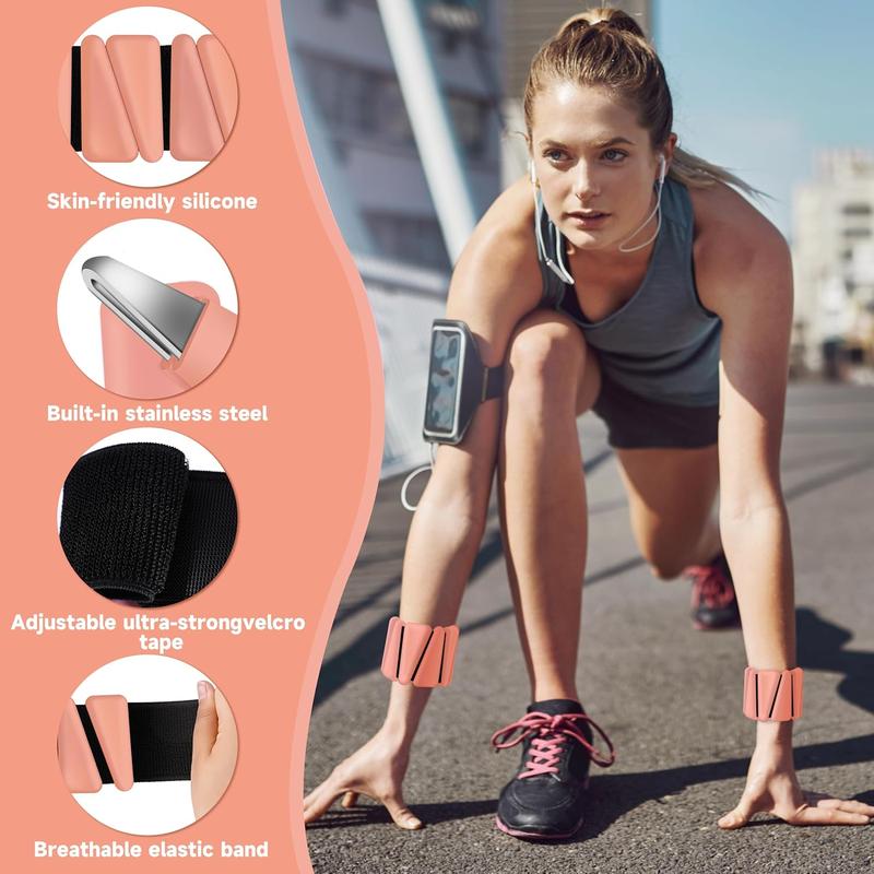 Set of 2 Adjustable Wearable Wrist & Ankle Weights Bangles (1 lb Each) Wearable Silicone Leg Arm Weights for Walking, Pilates, Yoga, Swimming, Barre, Strength Training