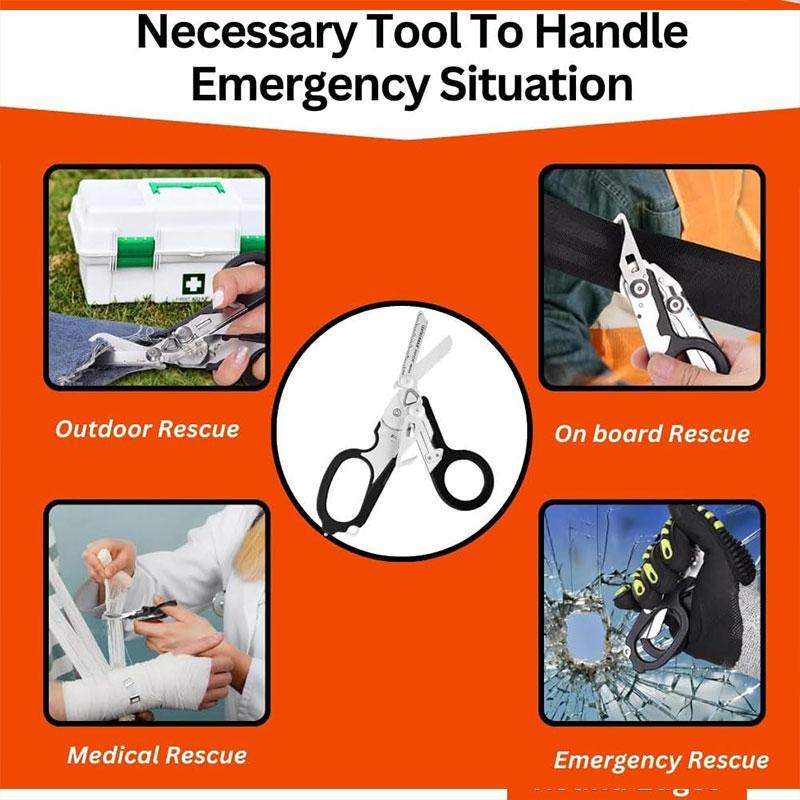 6 in 1 Multifunctional Trauma Shears, Portable Folding Design Stainless Steel Emergency Shears with Holster, Hand Tools for Home & Outdoor