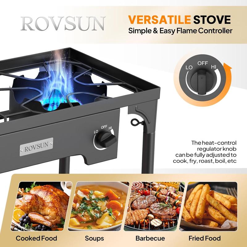 ROVSUN 2 Burner Outdoor Propane Gas Stove 150,000 BTU High Pressure Stand Cooker for Backyard Cooking Camping Home Brewing Canning Turkey Frying, 20 PSI Regulator