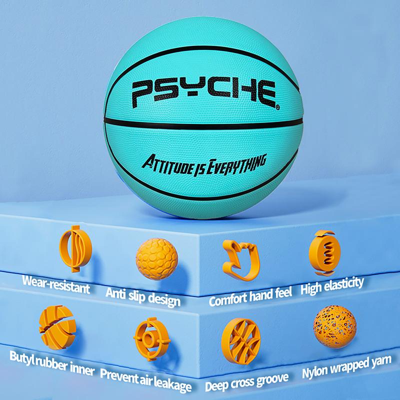 Psyche Rubber Basketball: Official Regulation Size 7 (29.5 inches) Rubber Basketball - Deep Channel Construction Streetball, Indoor Outdoor Basketball