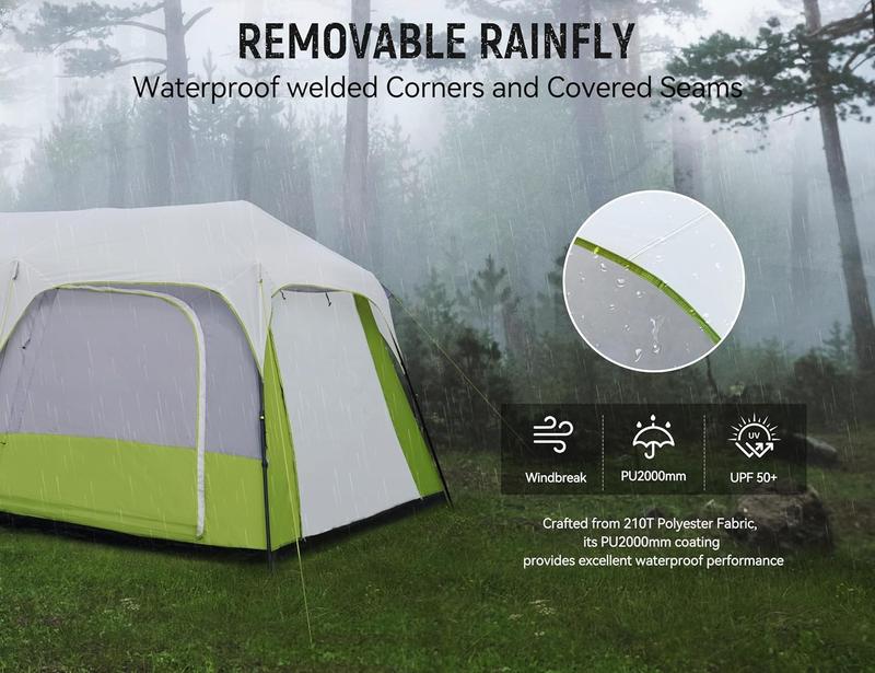 8 10 Person Camping Tent, Pop-Up Family Tent for Instant Easy Setup, Spacious Interior, Includes Rainfly, Room Divider, Carry Bag, Backpacking Tents for Camping, Hiking, Sleepovers