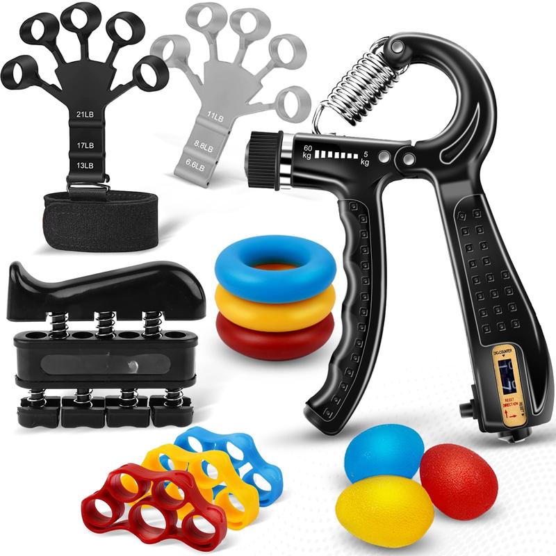 13 PCS Grip Strength Trainer Kit, Hand Gripper Strengthener, Forearm Strengthener, Finger Strengthener, Finger Exerciser, Stress Relief Ball, Forearm Workout Ring for Muscle Building and Injury Recover