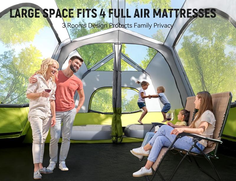 8 10 Person Camping Tent, Pop-Up Family Tent for Instant Easy Setup, Spacious Interior, Includes Rainfly, Room Divider, Carry Bag, Backpacking Tents for Camping, Hiking, Sleepovers