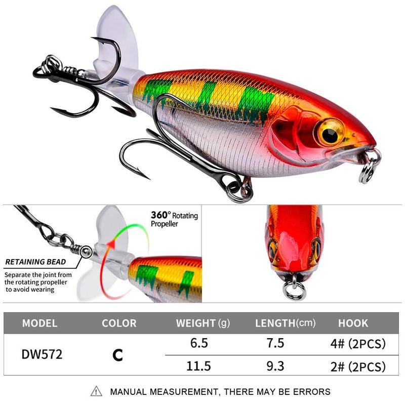 Artificial Fishing Lure, 1 Set Rotating Hard Bait with Hook, Baitcasting Fishing Lure, Fishing Accessories for Outdoor Fishing