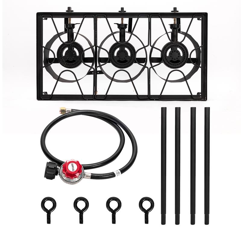 3 Burner Outdoor Portable Propane Stove Gas Cooker, Heavy Duty Iron Cast Patio Burner with Detachable Stand Legs for Camp Cooking (3-Burner 225,000-BTU)