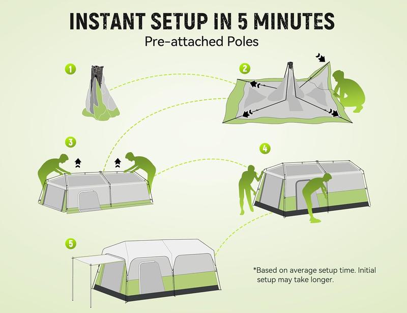 8 10 Person Camping Tent, Pop-Up Family Tent for Instant Easy Setup, Spacious Interior, Includes Rainfly, Room Divider, Carry Bag, Backpacking Tents for Camping, Hiking, Sleepovers