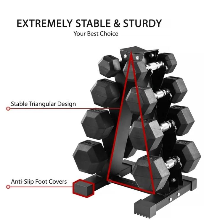 BalanceFrom 100LB Rubber Coated Hex Dumbbell Weight Set with A-Frame Rack, 5-20 lbs Pairs