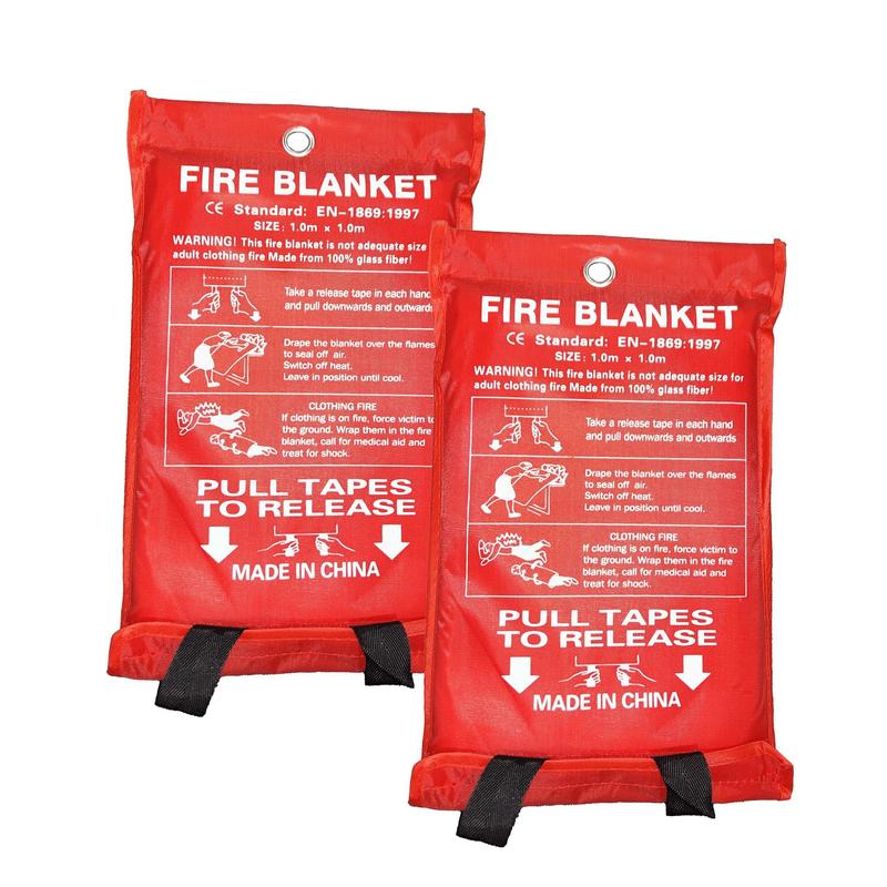 2-Pack Emergency Fire Blankets for Home, Kitchen, Fiberglass Fireproof Blankets for Camping, Fireplace, School, Grill, Car, Warehouse-Heat Insulation