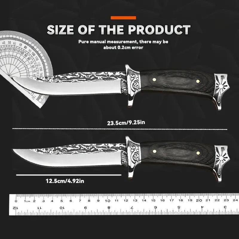 Quality High Carbon Steel Multi-purpose Knife, Vintage Carved Leather Case, Multi-function Kitchen Knife leather sheath knife