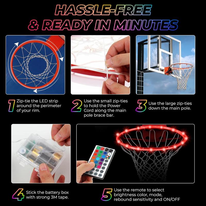 LED Basketball Hoop Light - Color Changing, Motion Sensing, 1.5m - Light Up Basketball, Glow in The Dark Basketball Light