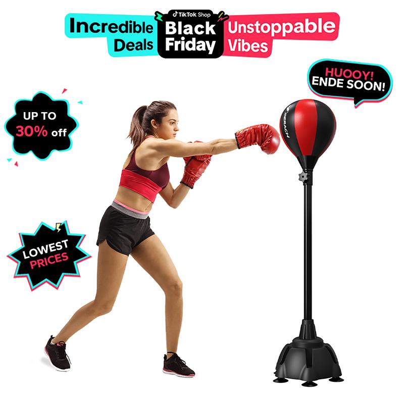 MERACH Punching Bag with Stand, Boxing Bag Height Adjustable Suitable for Smooth Floor Tiles - Speed Bag for Training, Boxing Equipment, Stress Relief & Fitness