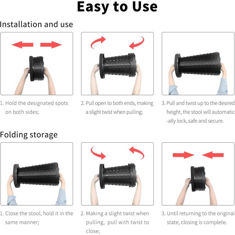 Portable Collapsible Telescope Stool weight with Max Load 400lbs Retractable Folding Stool for Camping Fishing Hiking Travel BBQ(Black)