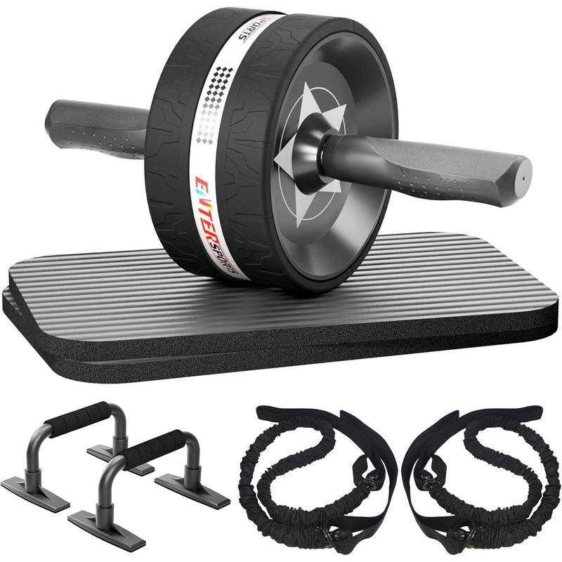 Ab Rollers Wheel Kit, Exercise Wheel Core Strength Training Abdominal Roller Set with Push Up Bars, Resistance Bands, Knee Mat Home Gym Fitness Equipment for Abs Workout