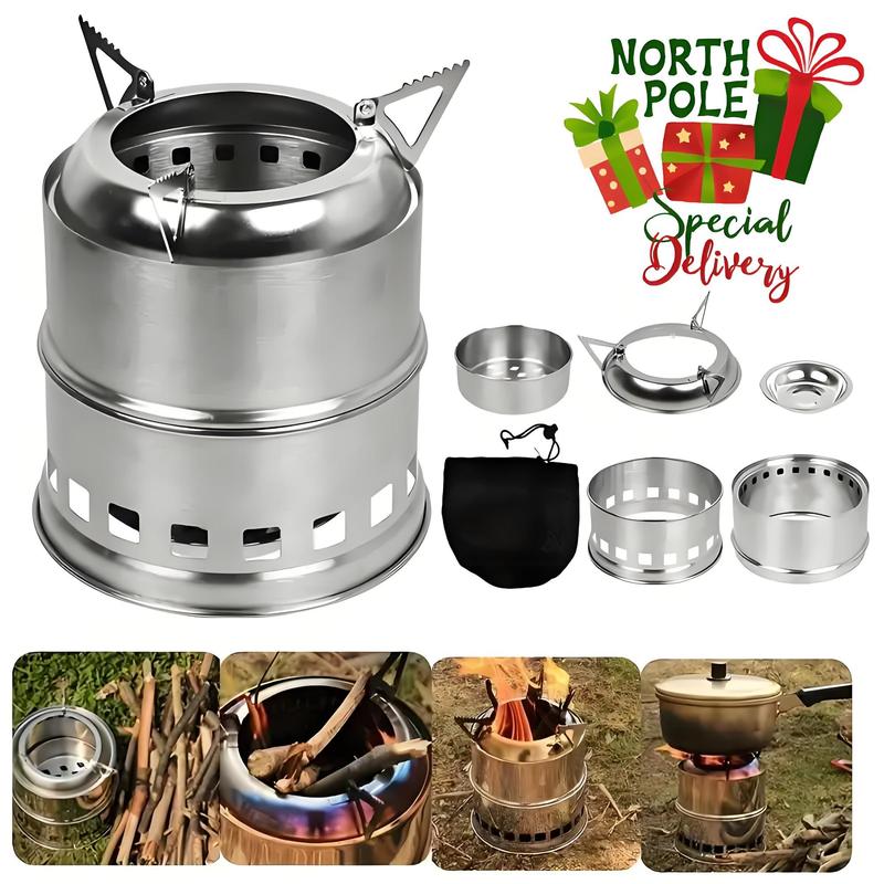 Outdoor Camping Stove with Wood Gasifier Cooker and Oven, 1 Set Stainless Steel Camping Stove, Perfect for Picnics, Hiking, and Camping