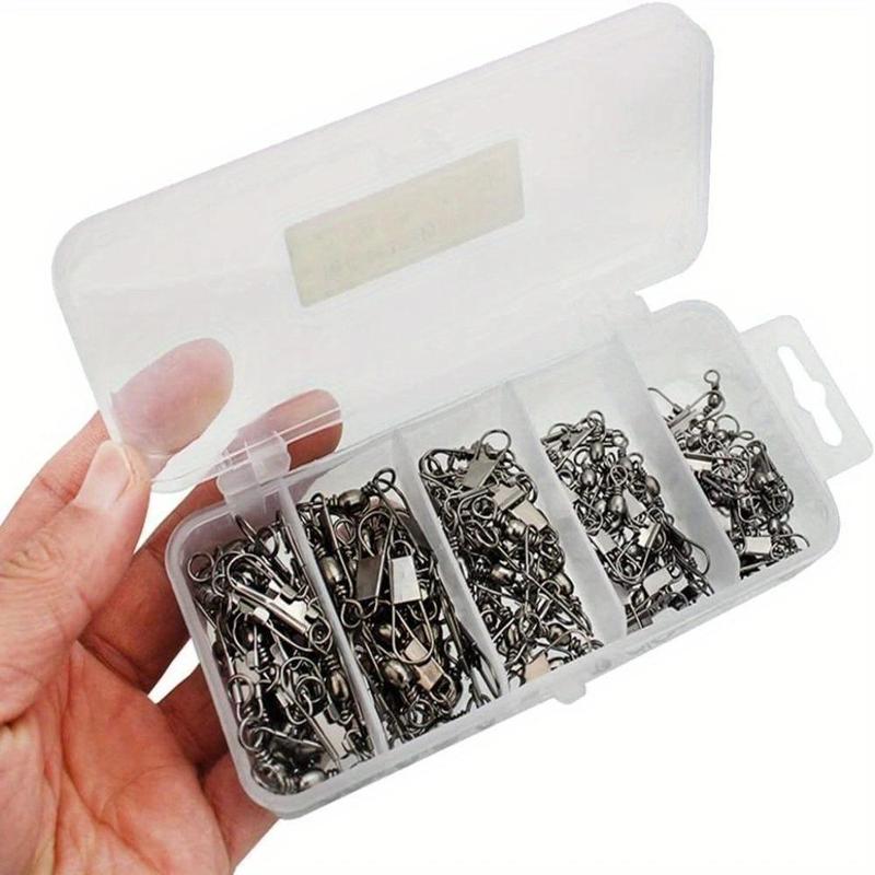 Fishing Swivel Snap, 100pcs box Stainless Steel Fishing Swivels With Safety Snap Hook & Storage Box, Professional Fishing Accessories, Solocamping, picnicaesthetic Summer Gift, Camping Gadgets 2024, Fishing Equipment