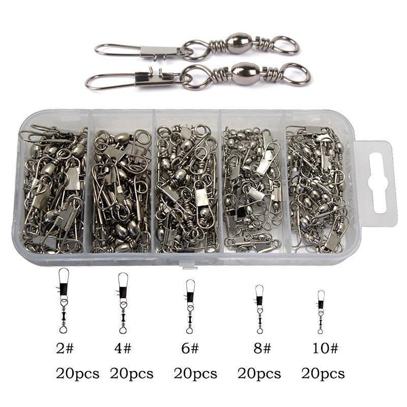 Fishing Swivel Snap, 100pcs box Stainless Steel Fishing Swivels With Safety Snap Hook & Storage Box, Professional Fishing Accessories, Solocamping, picnicaesthetic Summer Gift, Camping Gadgets 2024, Fishing Equipment