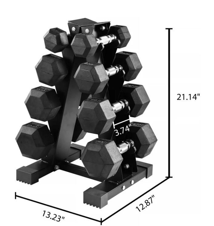 BalanceFrom 100LB Rubber Coated Hex Dumbbell Weight Set with A-Frame Rack, 5-20 lbs Pairs