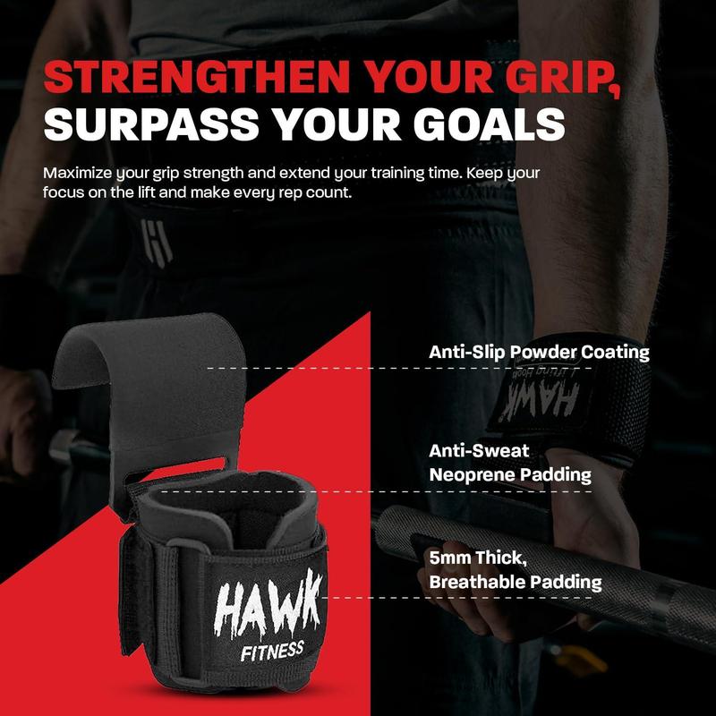 HWK Weightlifting Hooks with Wrist Straps for Men & Women, Black, Padded Lifting Hooks with Heavy Duty Lifting Straps Ideal for Weightlifting, Bodybuilding & Powerlifting Weights up to 700lbs