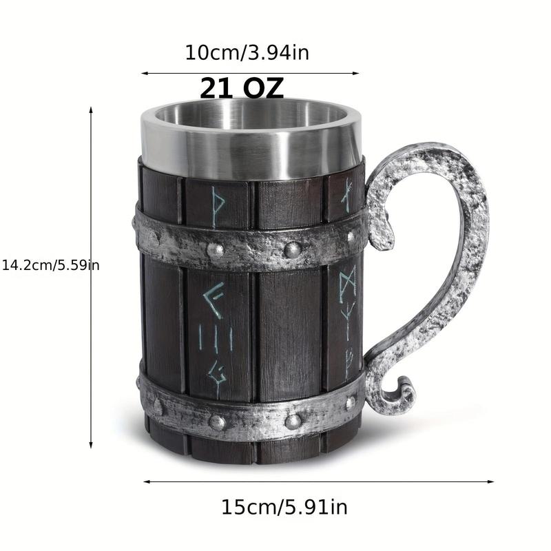 Vintage Viking Style Water Cup with Handle, Stainless Steel Drinking Coffee Mug for Outdoor Camping Hiking, Solocamping, Bikepacking, Glamping