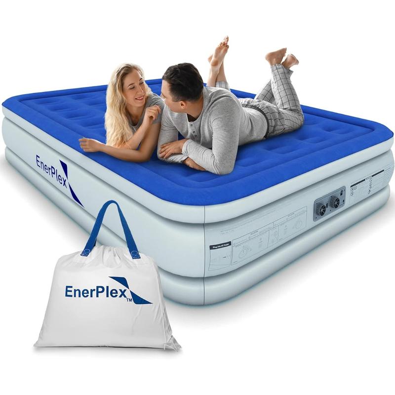 Air Mattress with Built-in Pump - Double Height Inflatable Mattress for Camping, Home & Portable Travel - Durable Blow Up Bed with Dual Pump - Easy to Inflate Quick Set UP