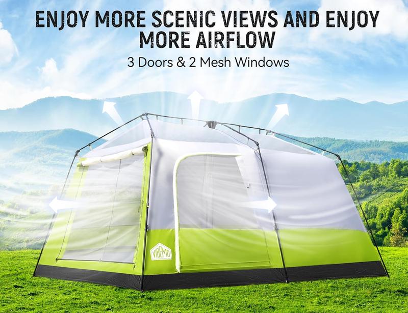 8 10 Person Camping Tent, Pop-Up Family Tent for Instant Easy Setup, Spacious Interior, Includes Rainfly, Room Divider, Carry Bag, Backpacking Tents for Camping, Hiking, Sleepovers