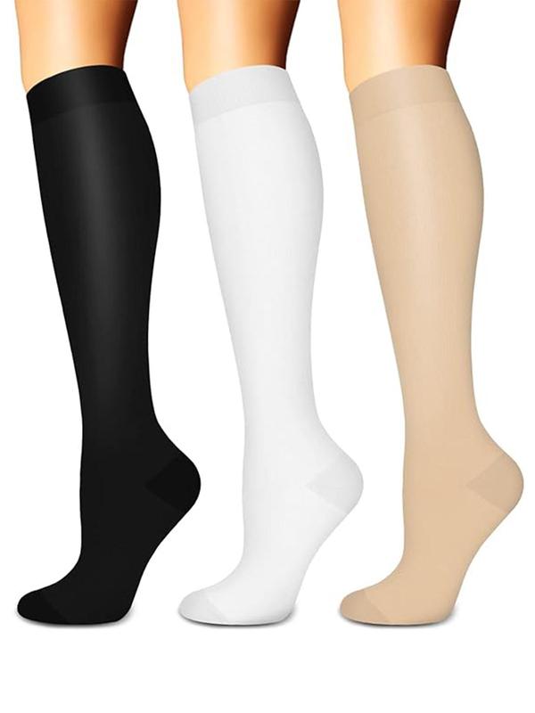 Unisex Men's 3 Pairs Solid Athletic Over The Calf Socks, Comfortable Breathable Compression Socks for Running Jogging Cycling, Sport & Outdoor Clothing for All Seasons