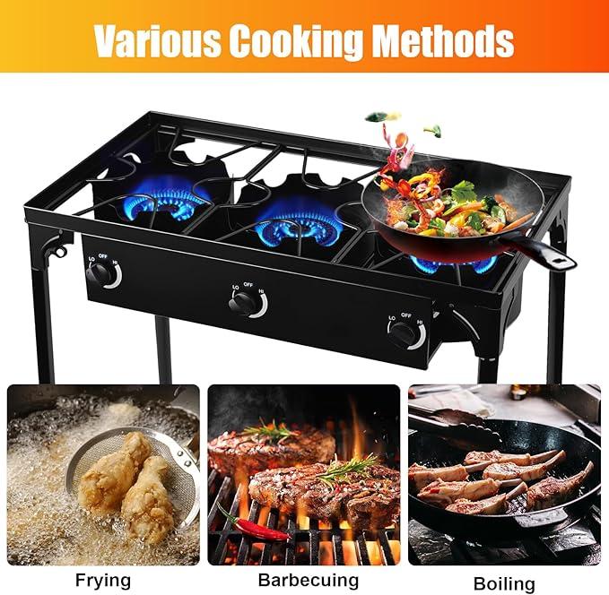 Outdoor Stove 3 Burners High Pressure Propane Gas Camp Stove with Detachable Legs, Perfect for Camping Patio, 225,000-BTU