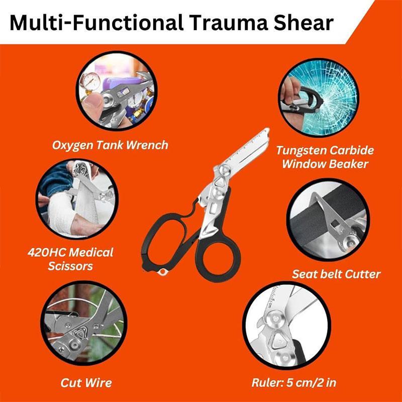 6 in 1 Multifunctional Trauma Shears, Portable Folding Design Stainless Steel Emergency Shears with Holster, Hand Tools for Home & Outdoor