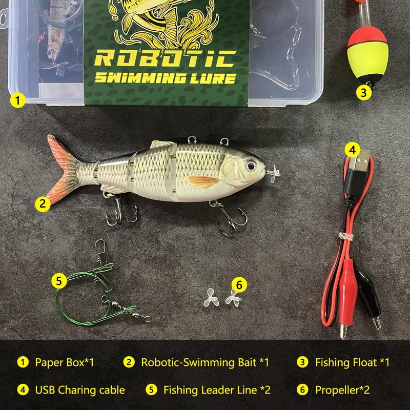 HADORAM Robotic Swimming Lure 5.1” Fishing Lure 4-Segement Multi Jointed Swimbait Electric Bait LED Light USB Rechargeable Robotic Lure for Bass Trout Pike Fishing Tackle…