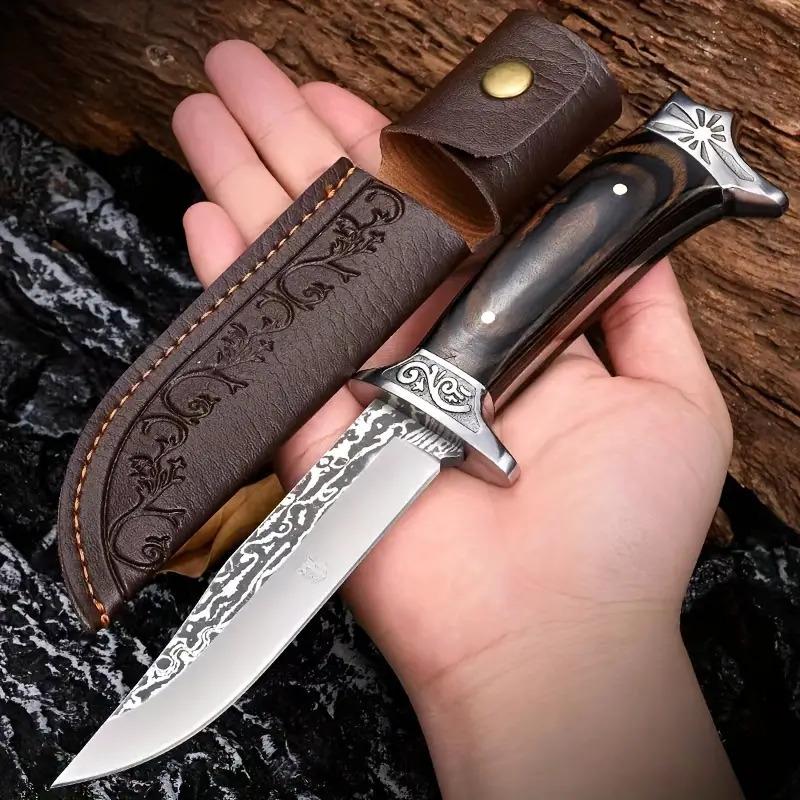 Quality High Carbon Steel Multi-purpose Knife, Vintage Carved Leather Case, Multi-function Kitchen Knife leather sheath knife