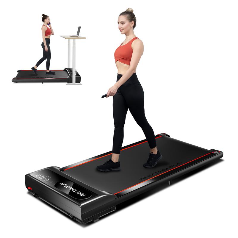 RHYTHM FUN Under Desk Treadmill 2-in-1 Walking Pad for Home and Office 300 Lbs Portable Treadmill with Remote Control Low Noise and Indoor Use in LED Display