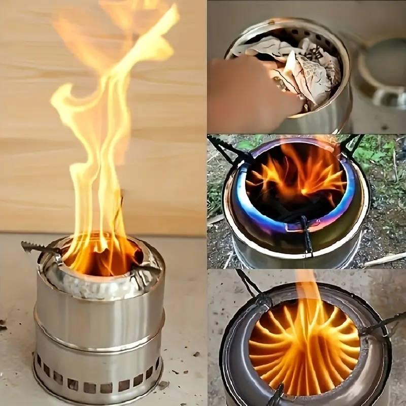 Outdoor Camping Stove with Wood Gasifier Cooker and Oven, 1 Set Stainless Steel Camping Stove, Perfect for Picnics, Hiking, and Camping